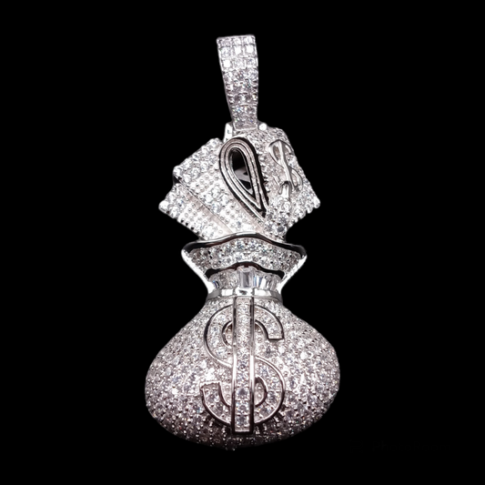 925 Sterling Silver CZ Money Bag Pendant