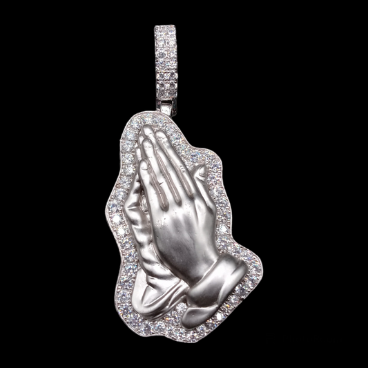 925 Sterling Silver CZ Praying Hands Pendant