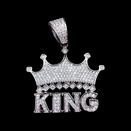 925 Sterling Silver CZ Crown King Pendant - SLP00346