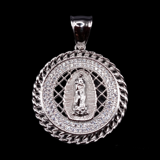 925 Sterling Silver CZ Disc Lady of Guadalupe Pendant