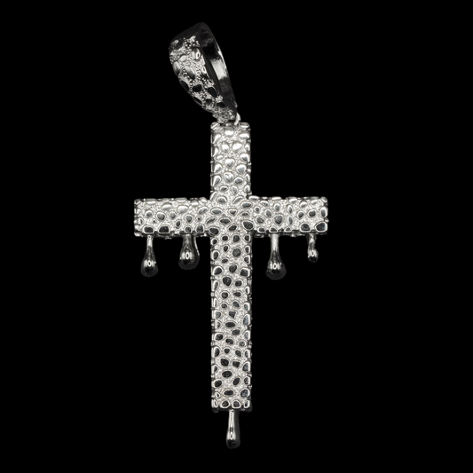 925 Sterling Silver Dripping Nugget Cross Pendant
