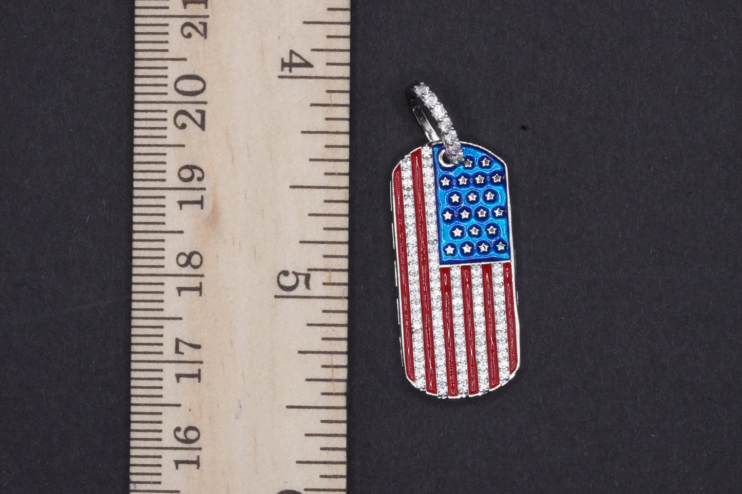925 Sterling Silver American Flag Dog Tag Pendant - SLP00064