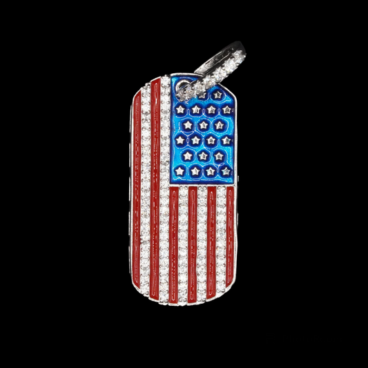 925 Sterling Silver American Flag Dog Tag Pendant - SLP00064