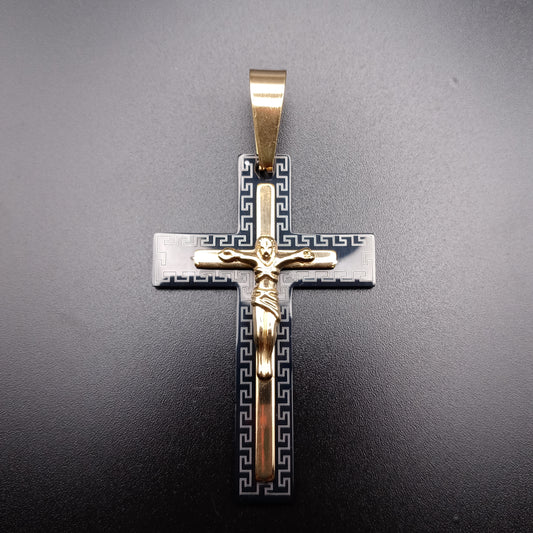 Black & Gold Crucifix Cross Pendant